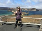 Emily at the viewpoint across Bartolom islet